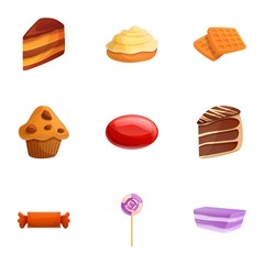 Candy sweets icon set. Cartoon set of 9 candy sweets vector icons for web design isolated on white background