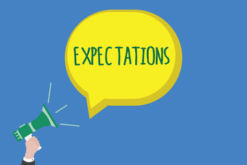 Writing note showing Expectations. Business photo showcasing Strong belief that something will happen or be the case.