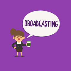 Conceptual hand writing showing Broadcasting. Business photo text Transmit program or some information by radio television media.