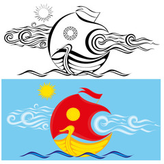 Ship drawing / fairytale motives / for tattoo, embroidery, print.