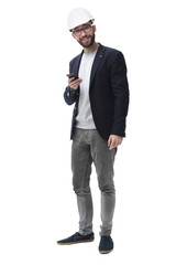 Fototapeta premium businessman architect looking at the screen of his smartphone