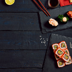 Japanese sushi rolls and gunkan sushi set