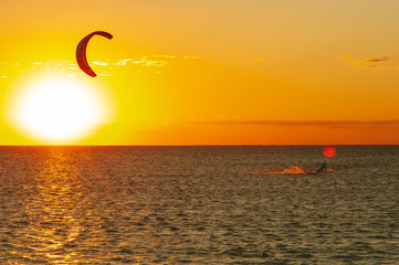Kite Surfing at Sunset on Asov Sea