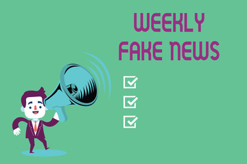 Conceptual hand writing showing Weekly Fake News. Business photo showcasing Inaccurate, sensationalistic report that is created to gain.