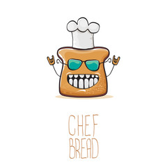 vector funky cartoon cute bread chef character with white chef hat isolated on white background. My name is bread concept illustration. Bakery funky logo or mascot design template