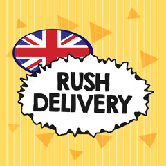 Handwriting text Rush Delivery. Concept meaning Urgency in transporting goods to customer Urgent need.