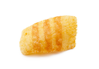 Fried wheat-potato snack with smoked bacon flavor isolated on white background