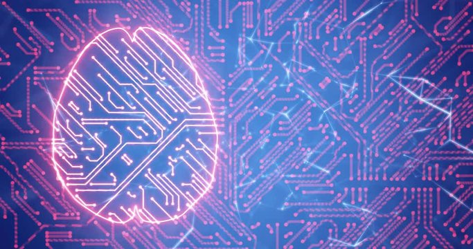 Artistic artificial intelligence human brain silhouette on circuit board Copy space background.