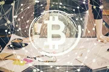 Businessman with hands background. Crypto currency concept.