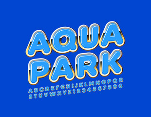 Vector chic Sign Aqua Park. Stylish Green and Gold Alphabet Letters and Numbers. Uppercase luxury Font