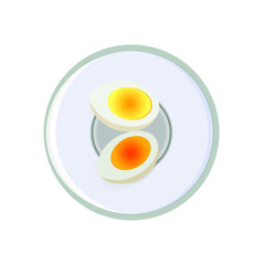 Vector concept of breakfast in cartoon style. On a plate dairy products, cheese, eggs and tomatoes. Concept for breakfast menu, cafe, restaurant. Logo design template. Food background.
