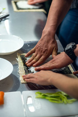 fresh sushi preparation, smoked salmon