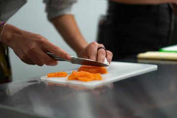 fresh sushi preparation, smoked salmon