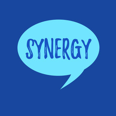 Text sign showing Synergy. Conceptual photo Interaction Cooperation between organizations Teamwork collaboration.