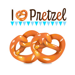 Vecter i love Pretzel decor by Homemade twisted knot Soft salt Pretzels on white background 