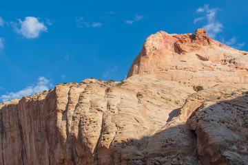 Capitol Reef National park low angle landscape of white and pink mountain sides