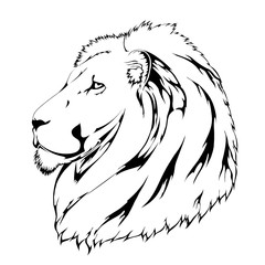 Black silhouette of lion on white background