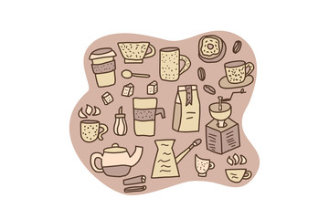 Coffee set objects. Vector design elements.