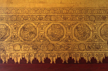 Detail of a pillar at the Mahamuni shrine, close to Mandalay, Burma (Myanmar) on Sunday 1 January 2012