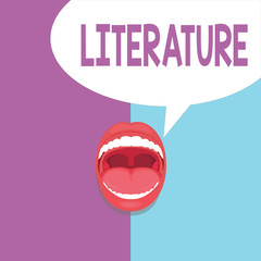 Text sign showing Literature. Conceptual photo Written works books writings published on a particular subject.