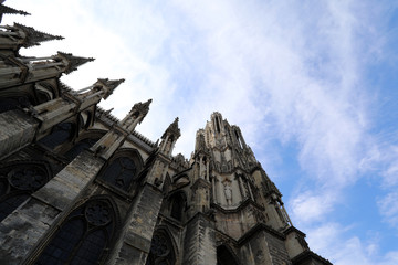 Exterior of the gothic cathedral of Notre Dame de Reims, a UNESCO World Heritage Site, in Reims,...