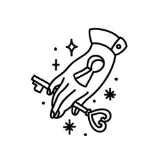 hand with key doodle traditional tattoo illustration