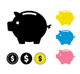 豚の貯金箱とコイン　アイコン