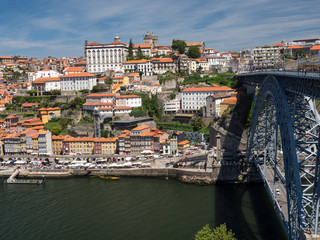Portugal, may 2019: Scenic view of the Porto Old Town pier architecture over Duoro river in Porto