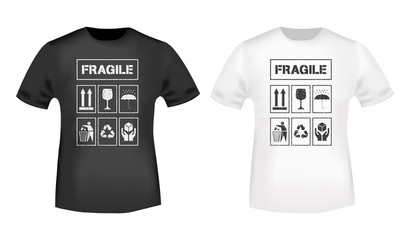 Fragile t-shirt print for a badge, label clothing, tee tag, t shirts applique, jeans, and casual wear stamp