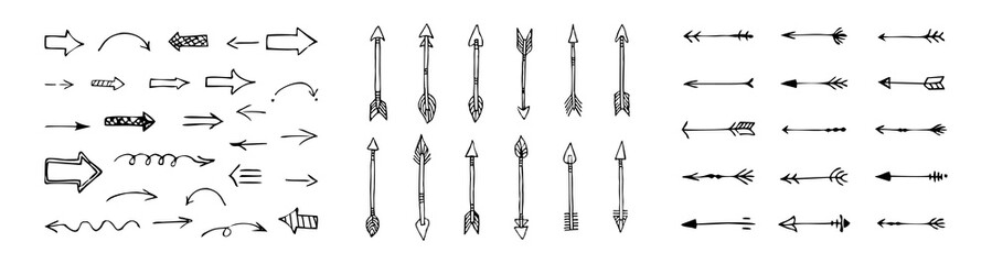 Doodle arrow set. Vector isolated on white design elements.