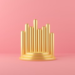3d render gold abstract geometry shape podium scene with pink background for display and product 