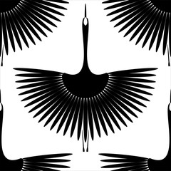 Flying bird. Swan. Seamless oriental pattern. Vector wallpaper.