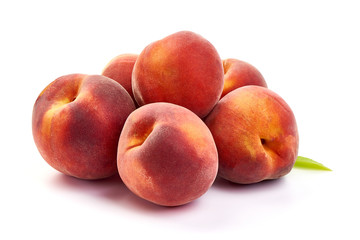 Fototapeta na wymiar Fresh ripe juicy peaches, isolated on white background