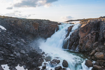 Fototapeta na wymiar Waterfall on the Hikikal River, Putorana Plateau, Siberia