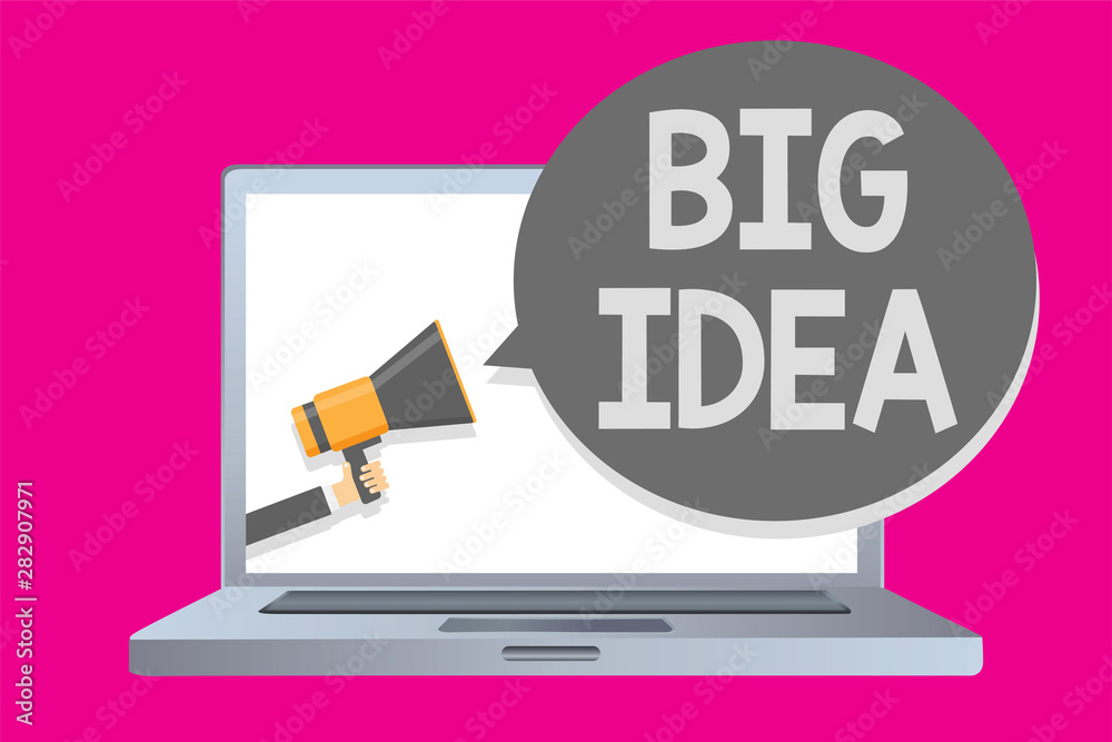 Wall mural Conceptual hand writing showing Big Idea. Business photo text Having great creative innovation solution or way of thinking Man holding megaphone loudspeaker bubble message speaking loud