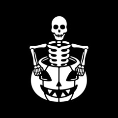 Halloween pumpkin skeleton black background