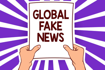Conceptual hand writing showing Global Fake News. Business photo text False information Journalism Lies Disinformation Hoax Paper page text lines hand wave design convey notice message idea