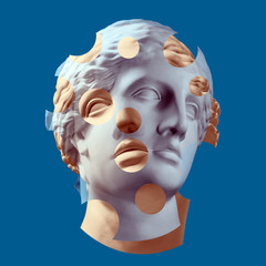 Modern conceptual art poster with ancient statue of bust of Venus. Collage of contemporary art.