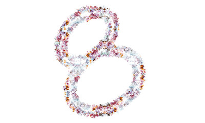 Flower alphabet. Colorful font. Uppercase, lowercase and numbers.