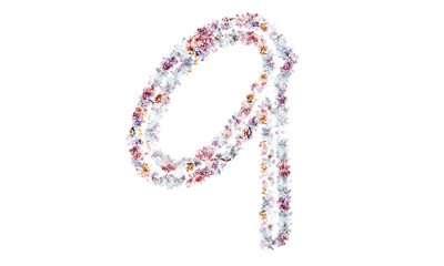 Flower alphabet. Colorful font. Uppercase, lowercase and numbers.