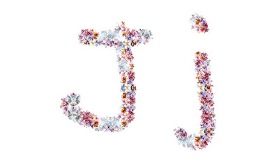 Flower alphabet. Colorful font. Uppercase, lowercase and numbers.