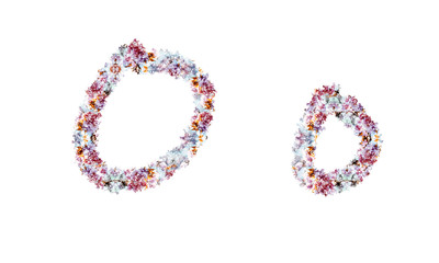 Flower alphabet. Colorful font. Uppercase, lowercase and numbers.
