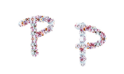 Flower alphabet. Colorful font. Uppercase, lowercase and numbers.