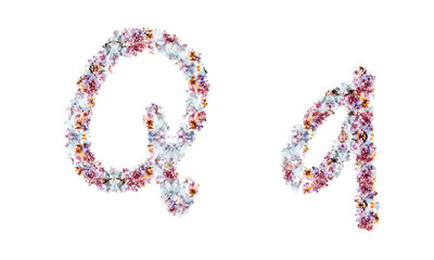 Flower alphabet. Colorful font. Uppercase, lowercase and numbers.
