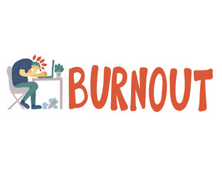 Burnout concept. Vector person at the table.