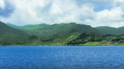 Beautiful view of green mountain and clouds in the tropical island of Taiwan.