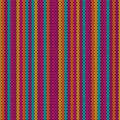Striped knitted seamless pattern vector design. Red blue orange winter jumper knitwear fabric print. Scandinavian knitted seamless pattern with stripes in traditional christmas style
