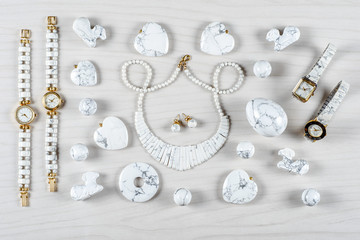 Different semi-precious stone jewelry made of white howlite