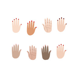 Hands gestures. Woman hands silhouette isolated on white background. Vector colorful illustration.  Union of feminists, sisterhood