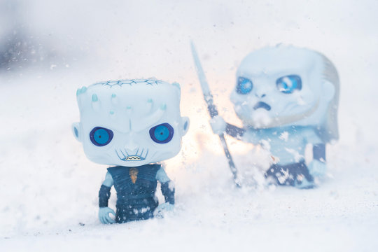 General view of Funko POPs featuring Game of Thrones characters the Night King and White Walker in Everett, Washington on February 10, 2019